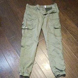 Women's Green Cargo Jogger Pants with Elastic Cuffs